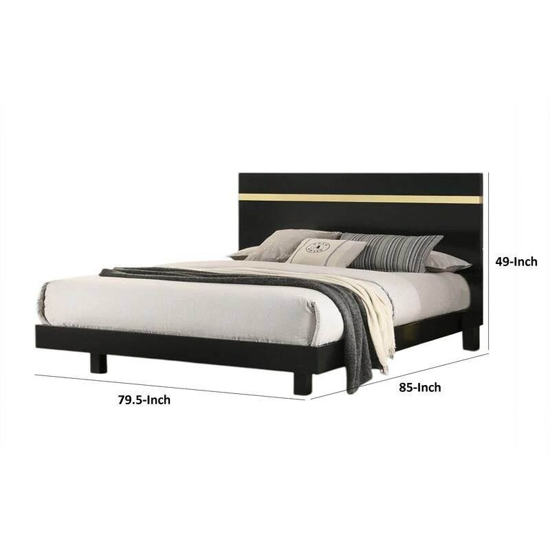 Yoki King Size Bed w Underbed LED, Acrylic Gold Trim, Black Frame