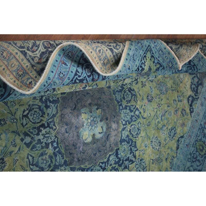 Hand Knotted Oriental 100% Wool Carpet Traditional Floral Green Mashad Area Rug - 11' 8'' X 8' 0''