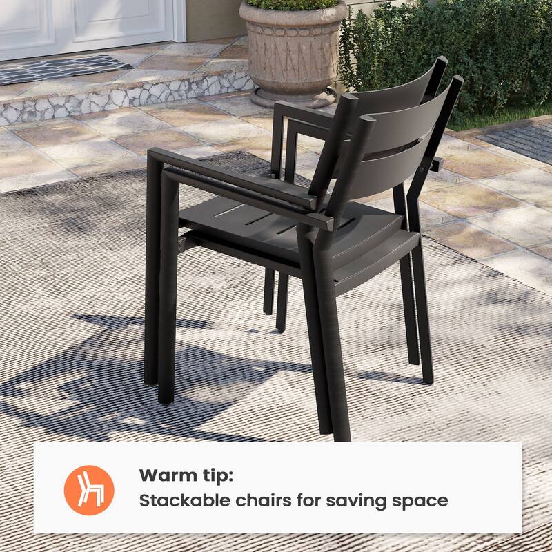 Outdoor Patio Dining Chairs Set Aluminum Stackable Armchair - N/A