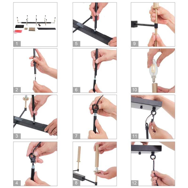 Modern Transitional 12-Light Wheel Chandelier Linear Kitchen Island Pendant Lights for Large Dining table