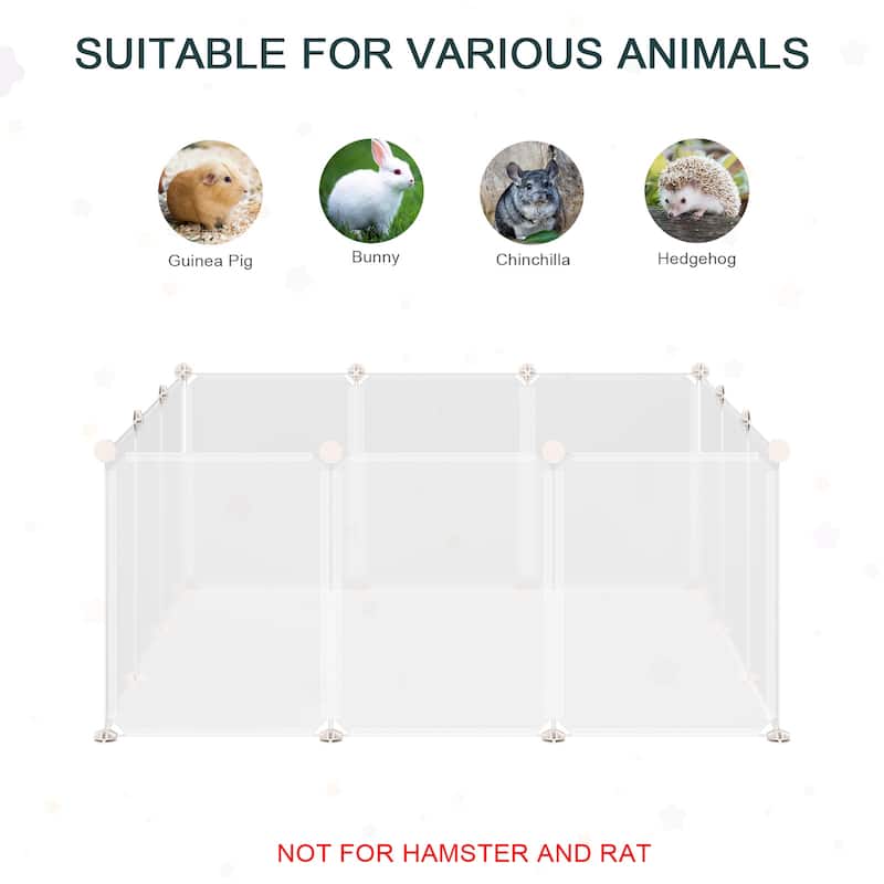 PawHut Pet Playpen DIY Small Animal Cage Open Enclosure Portable Plastic Fence 12 Panels for Kitten Bunny Chinchilla Guinea Pig