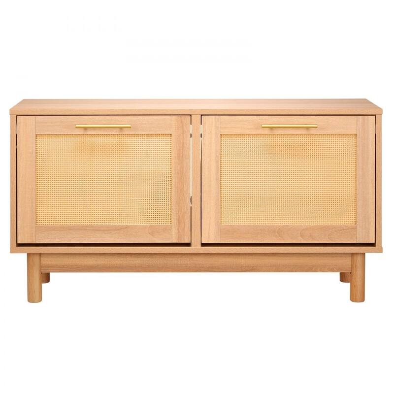 Flip Top Shoe Storage Bench Cabinet with Rattan Accent with Seating for Entryway or Hallway - 39.4” x 11.8” x 20.9”