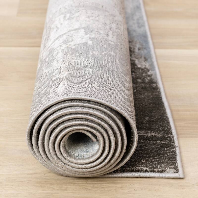 Grey Taupe Blue Distressed Area Rug