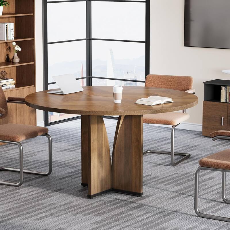 39" Round Conference Table for 4 Modern Wooden Meeting Table with Sturdy Base for Office/Training/Negotiation/Conference Room