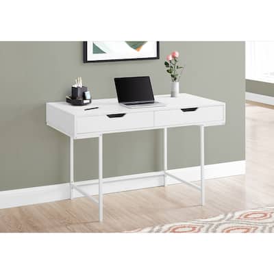Modern Computer Desk with 2 Drawers & Metal Base