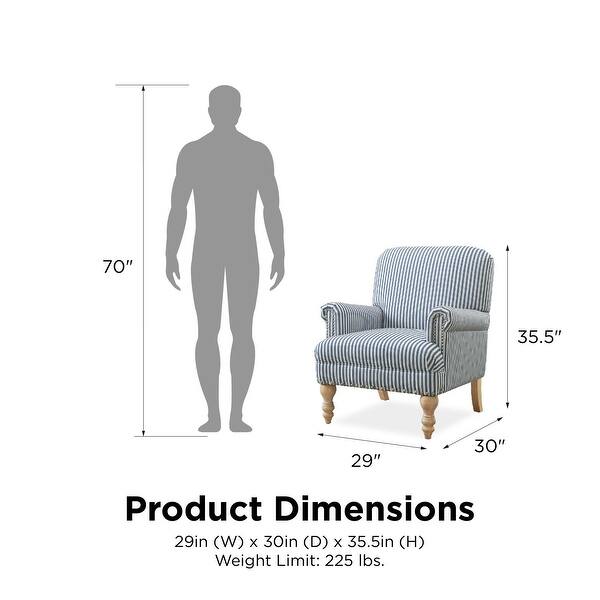 dimension image slide 3 of 2, Copper Grove Tarnovo Blue-striped Accent Chair