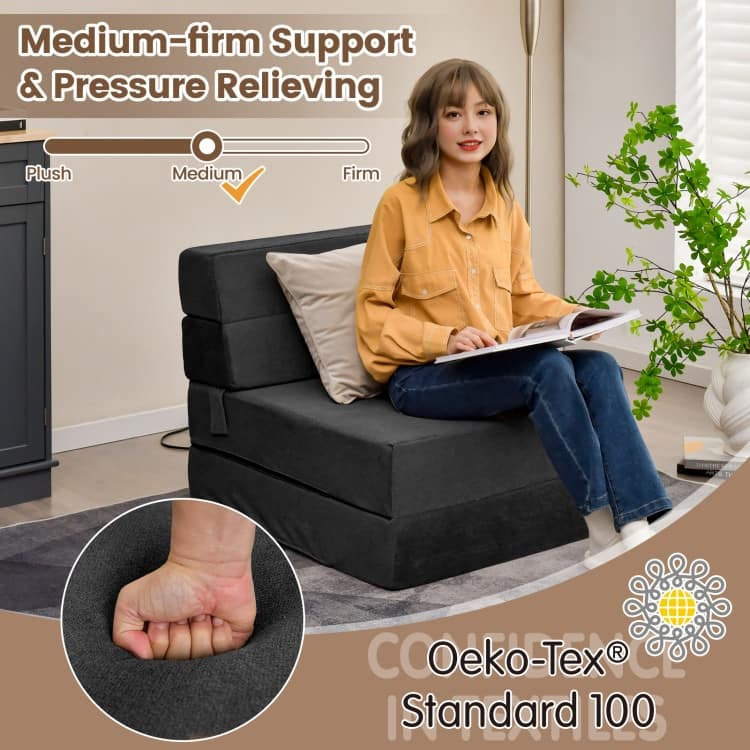 Tri-Fold Folding Chair Convertible Sleeper Bed - 75" x 28" x 6 "