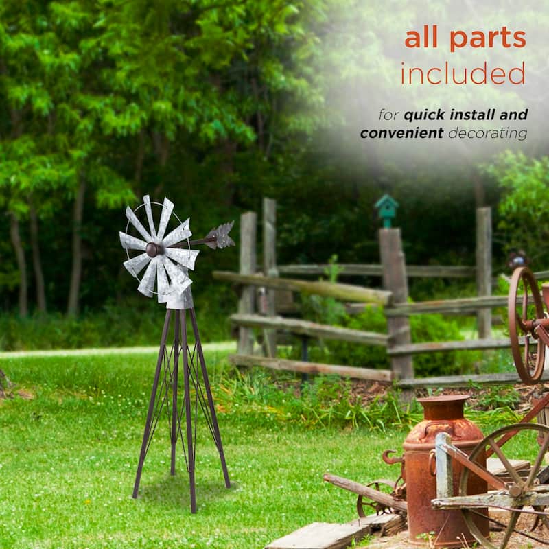Alpine Corporation 24" Tall Outdoor Metal Windmill Spinner Garden Yard Decoration, Bronze and Silver