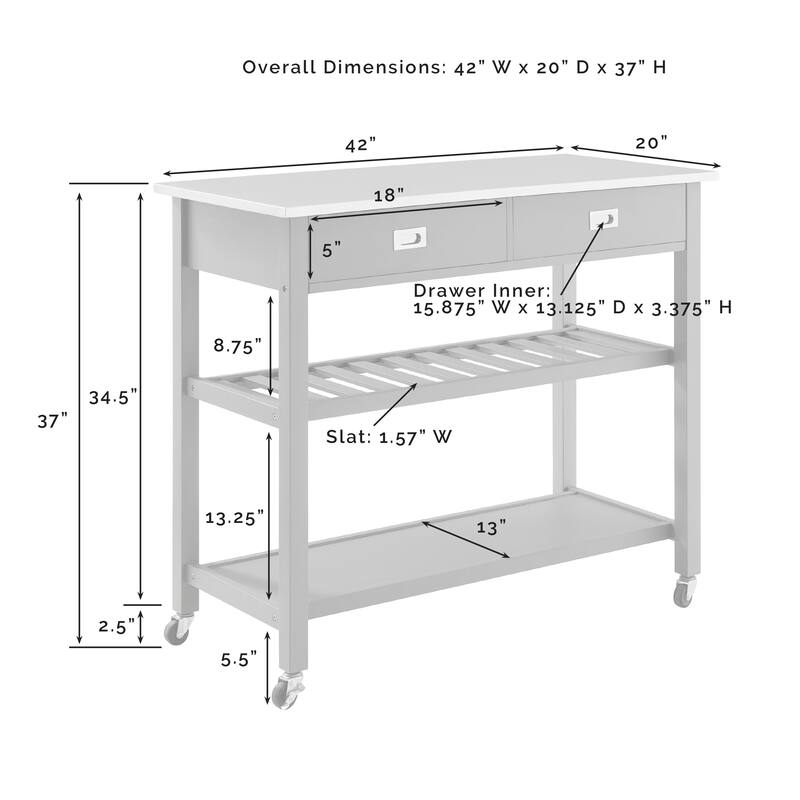 Crosley Chloe Stainless Steel Top Kitchen Island/Cart - 37"H x 42"W x 20"D
