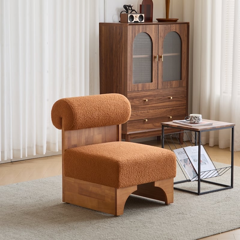 Modern Boucle Lounge Chair with Solid Wood Frame