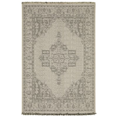 Style Haven Grayton Traditional Inspired Beige/ Black Indoor-Outdoor Fringe Edge Rug