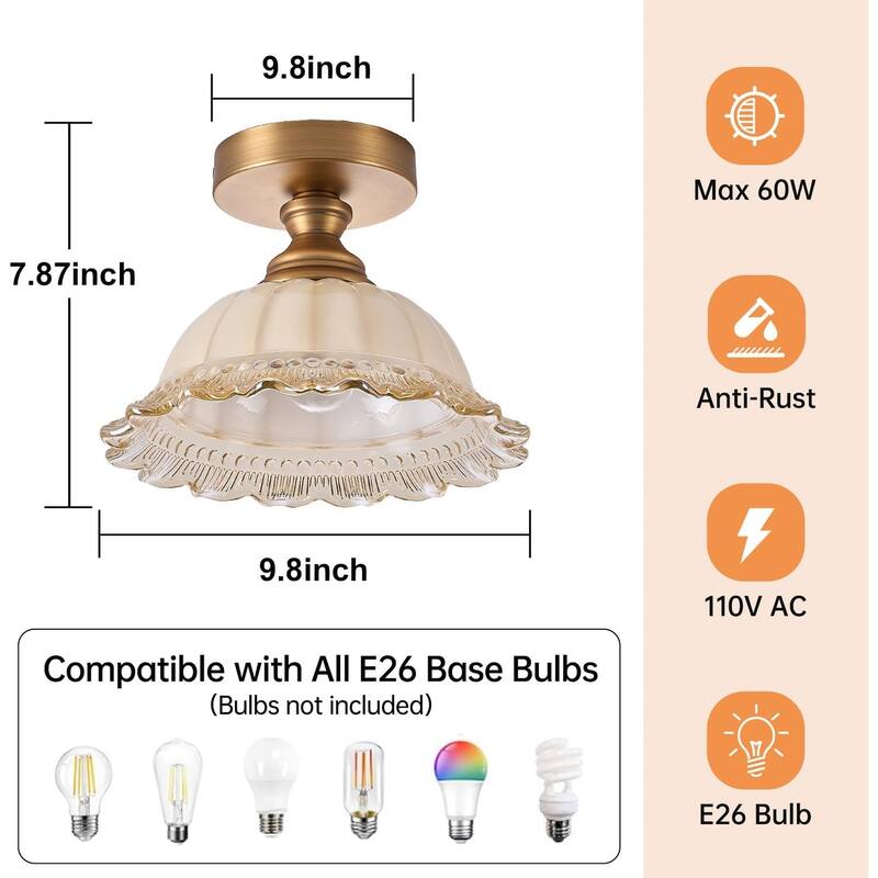 1 light ceiling light brass, glass fixture light metal ‎living room light