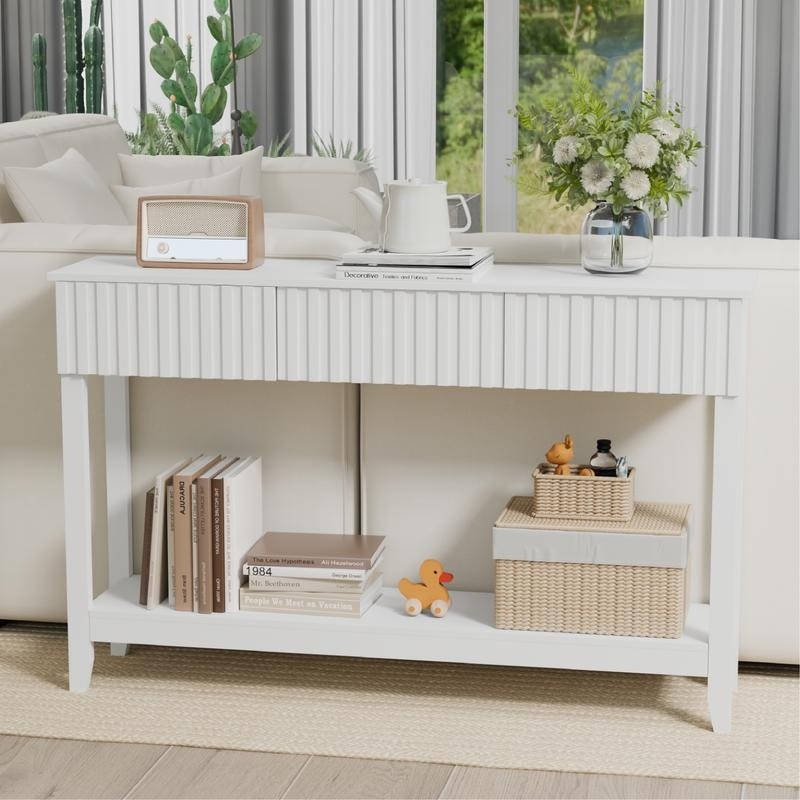 VINGLI White 2-Layer 3-Drawer MDF Grille Entry Table