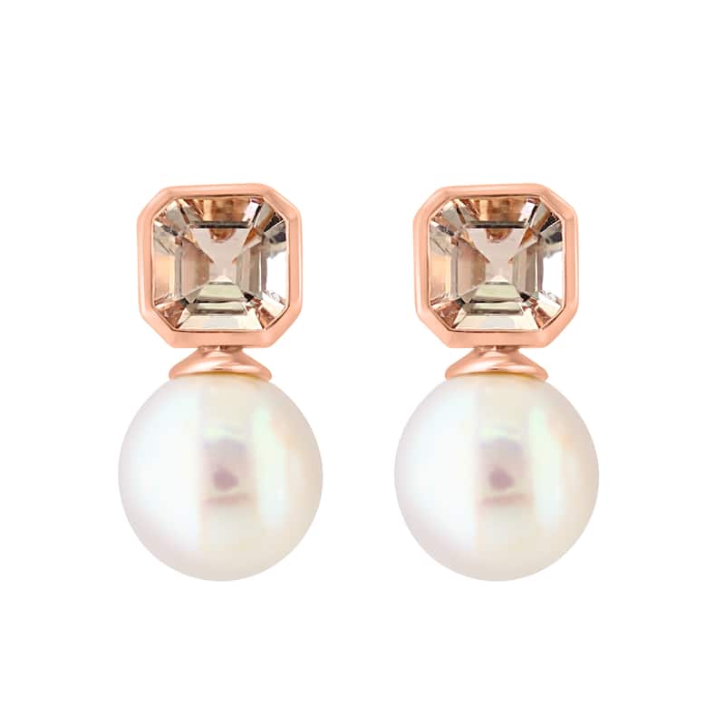 EFFY 14K Rose Gold Freshwater Pearl and Morganite Earrings