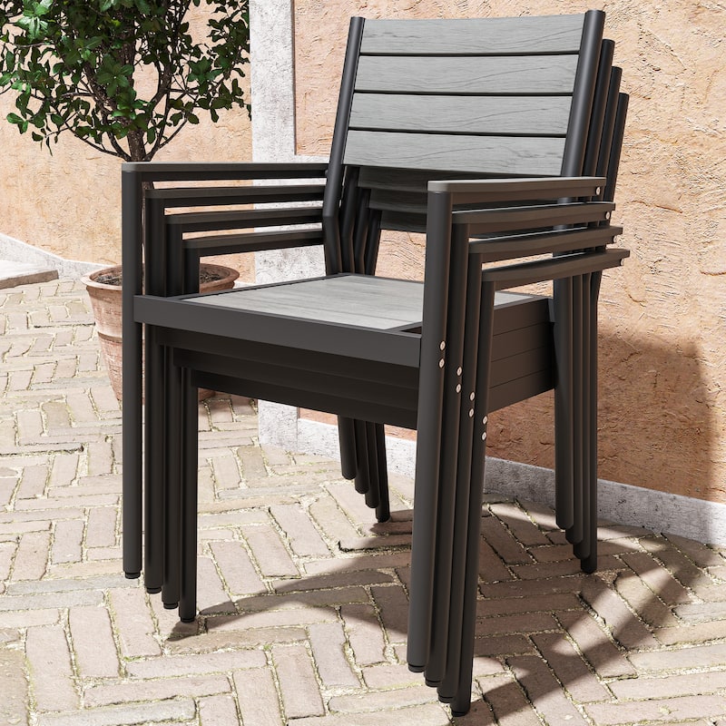 7-Piece Outdoor Rectangle Aluminum Dining Table with Stackable Dining Chairs