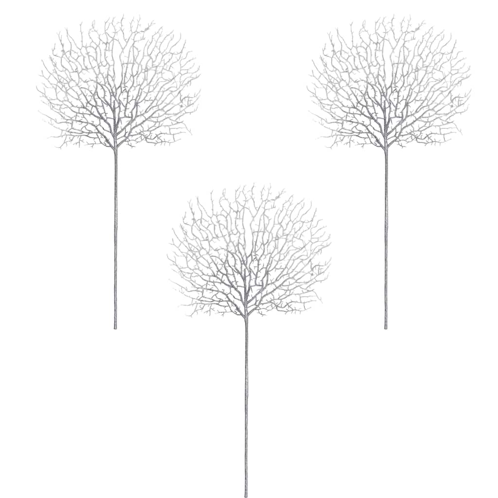 30" Glittered Coral Spray, Silver, Set of 3 - Silver