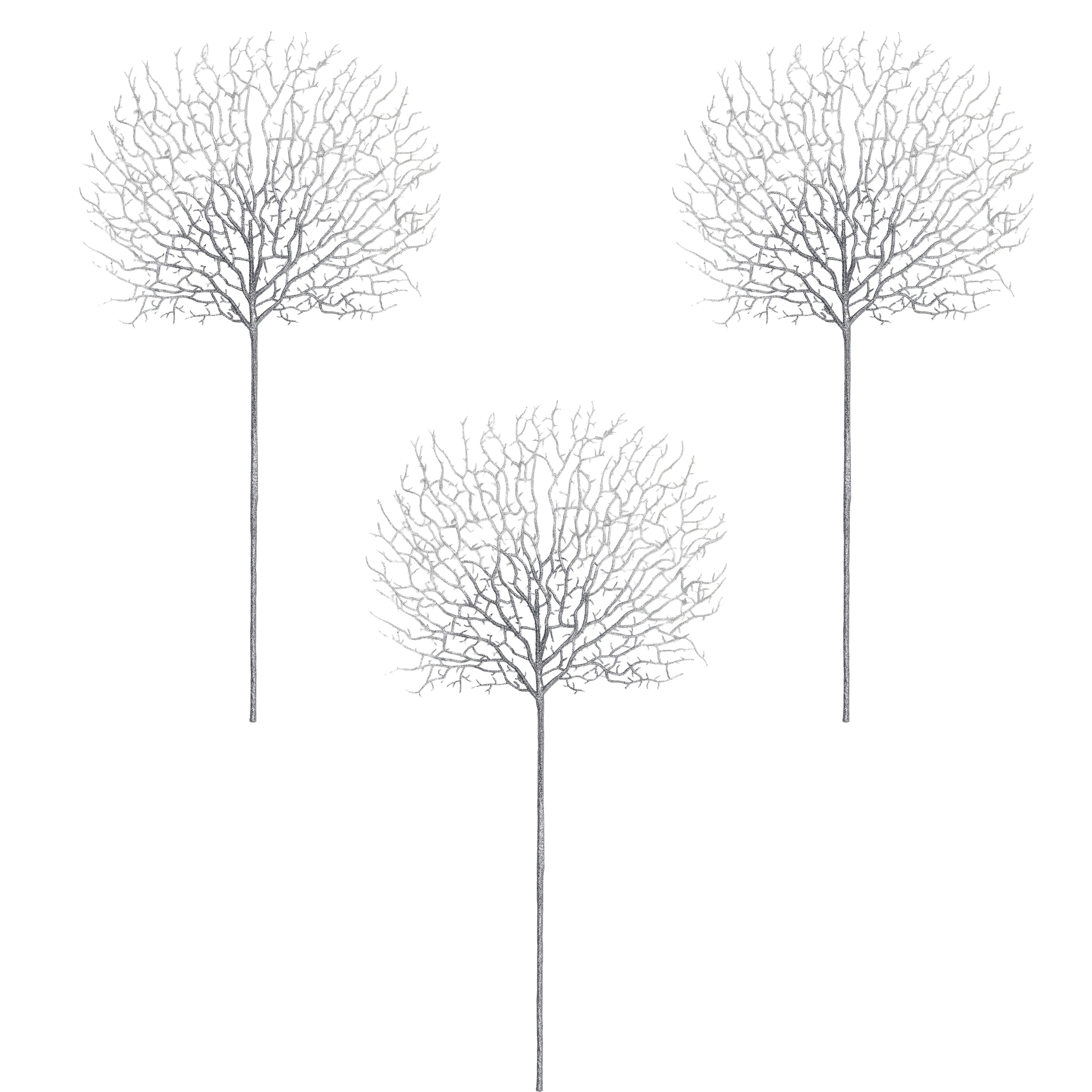 30" Glittered Coral Spray, Silver, Set of 3 - Silver