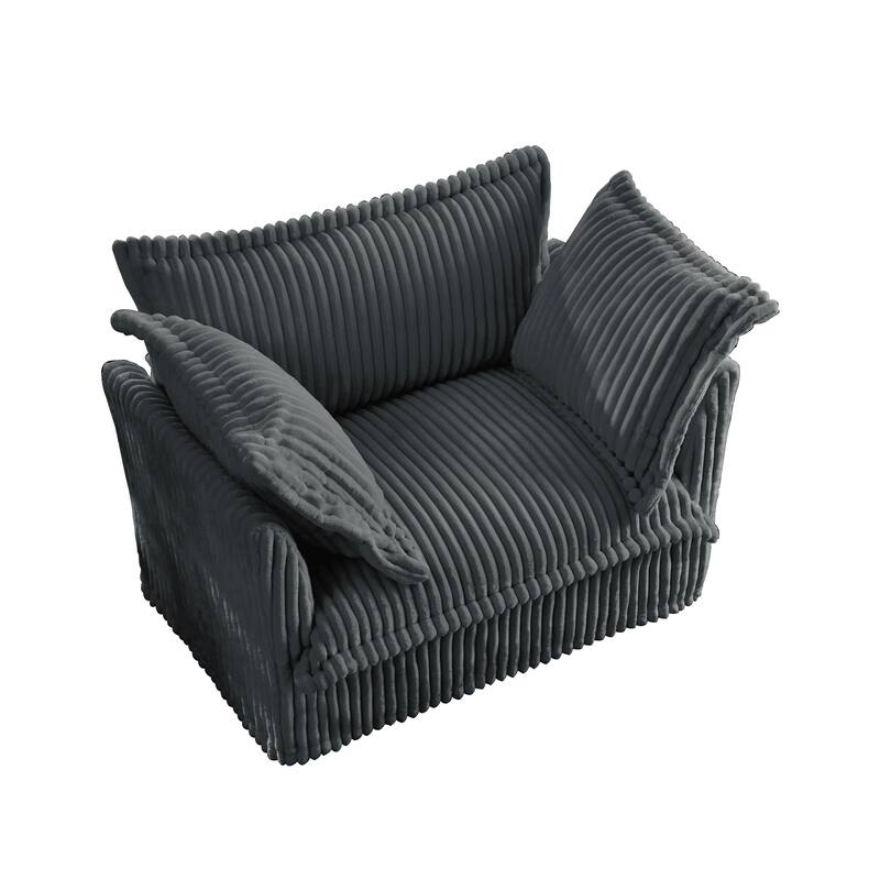 Corduroy Upholstered Armchair, Comfy Deep Seat Single Sofa Chair, Lazy Reading Chair with 2 Pillows & Thick Cushion