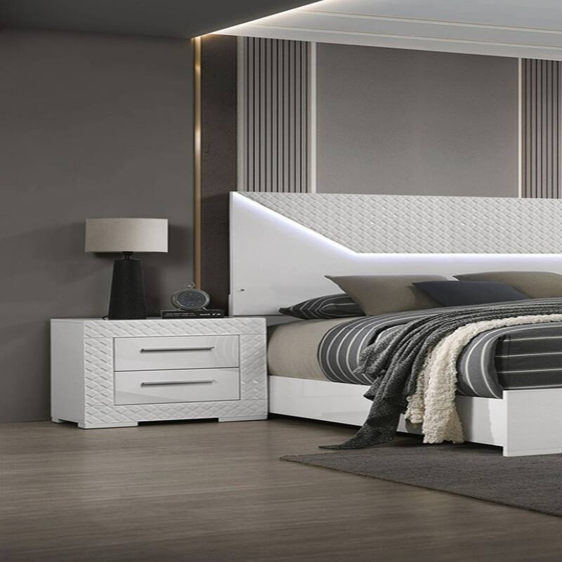 White 1pc Nightstand Metal Side Glide 2-Drawers Bedside Table