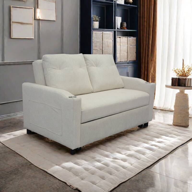 Versatile Foldable Sofa Bed in Beige, Fabric, 53x33x34 inches