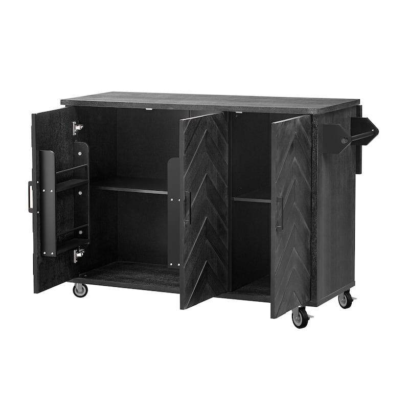 51.2"W 3D Wave Stripes Kitchen Island with Storage, Drop Leaf, Farmhouse Kitchen Island on Wheels Rolling Kitchen Cart