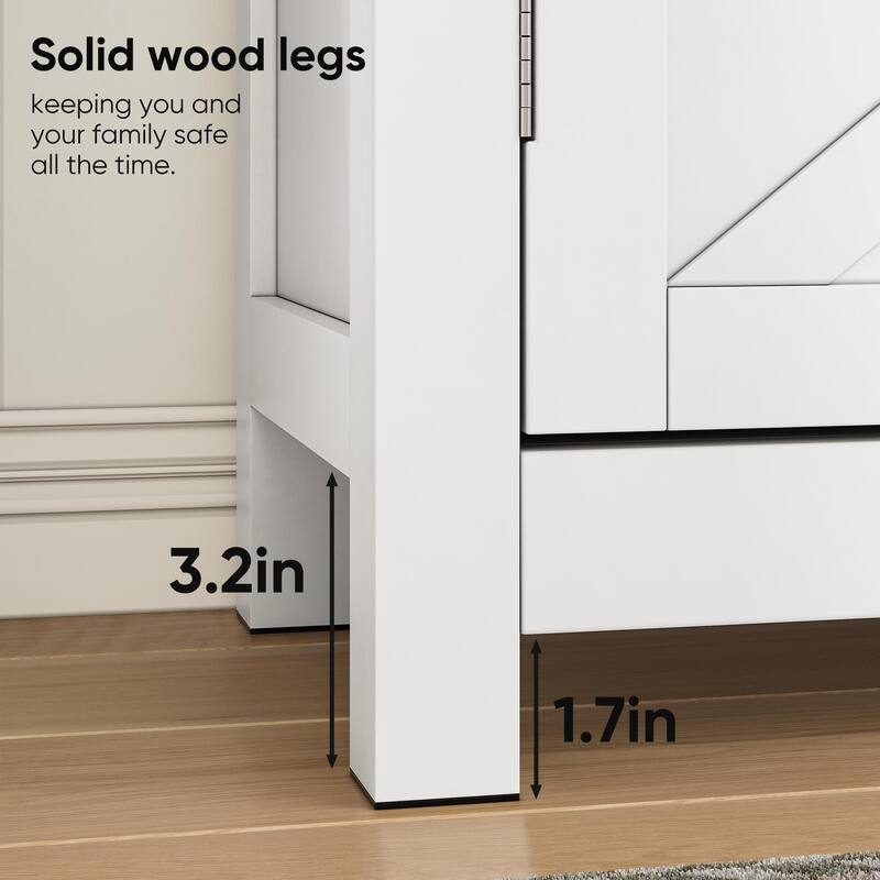 Roomfitters Modern Farmhouse Bathroom Storage Cabinet with Drawer and Barn Doors, Freestanding Floor Sideboard Organizer, White