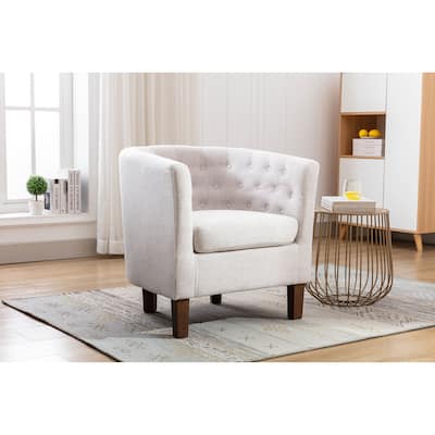 Porthos Home Kady Fabric Barrel Accent Chair with Rubberwood Legs