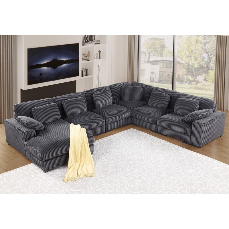 Nadine 155.5"W Corduroy Modular Corner Sectional Sofa with Left-Facing Chaise