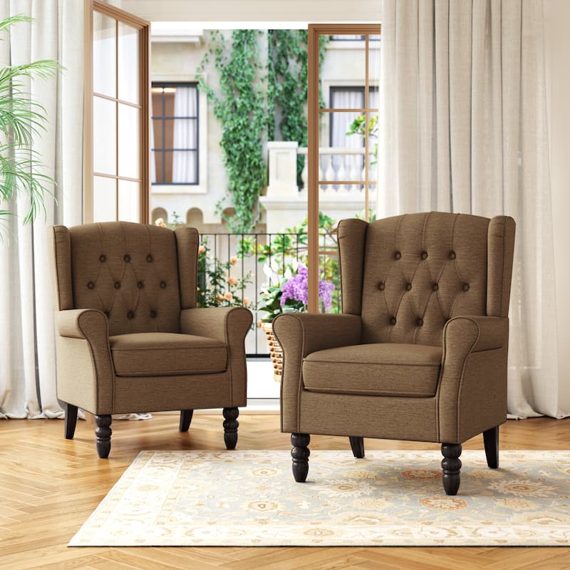 Button Tufted Wingback Upholstered Accent Chairs Set of 2 - Chenille Brown
