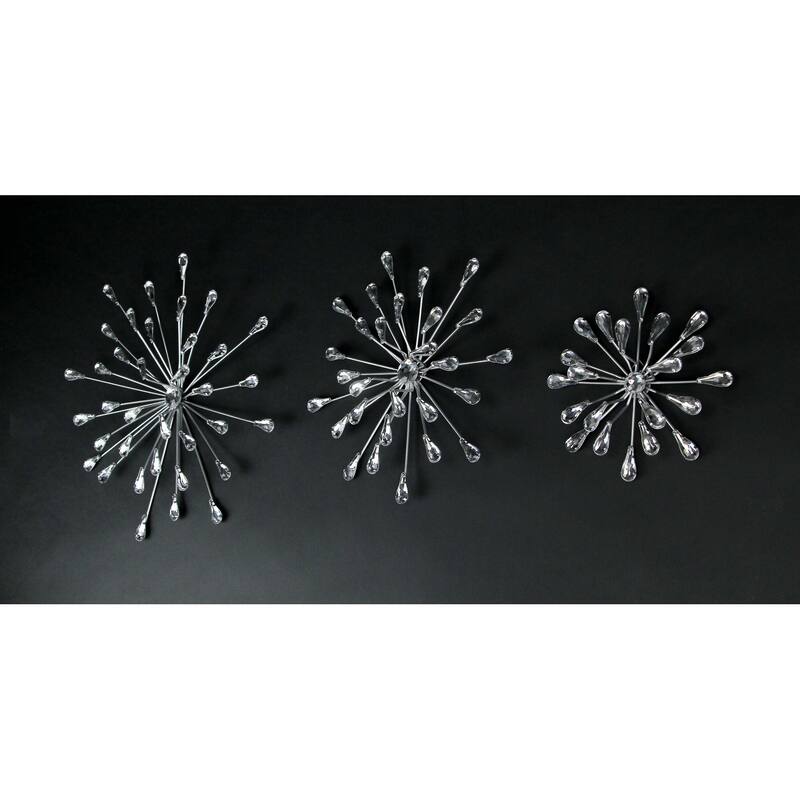 Set Of 6 Metal Silver Starburst Wall Sculptures - 12", 9", 6" Diameter