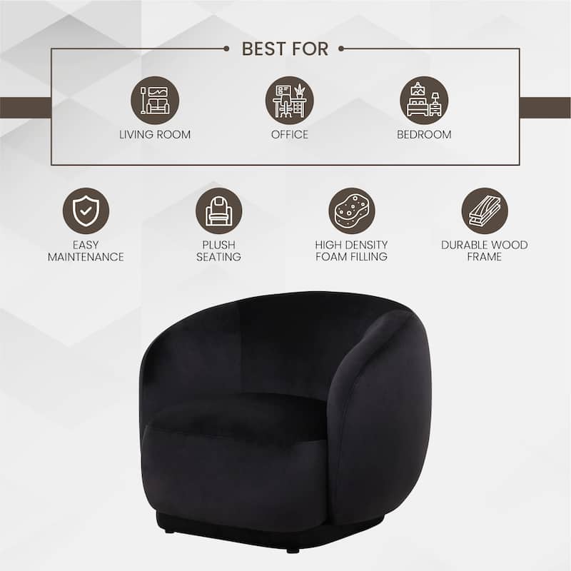 Faze Mid-Century Velvet Barrel Accent Chair with Solid Wood Frame, Plush Foam Cushion, No Assembly Required
