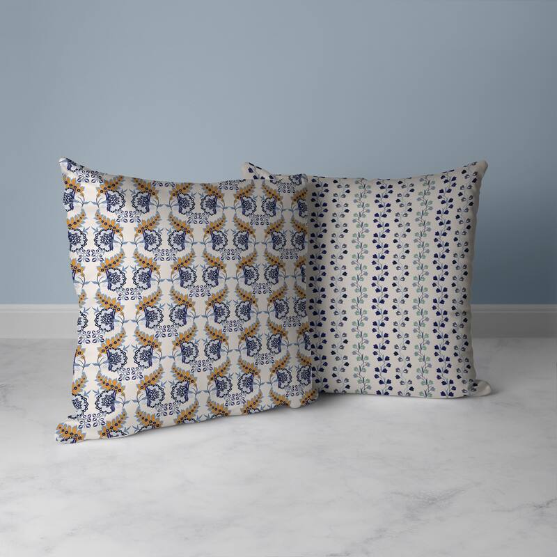 Botanical Bouquet Faux Suede Reversible Throw Pillow Blue and Orange