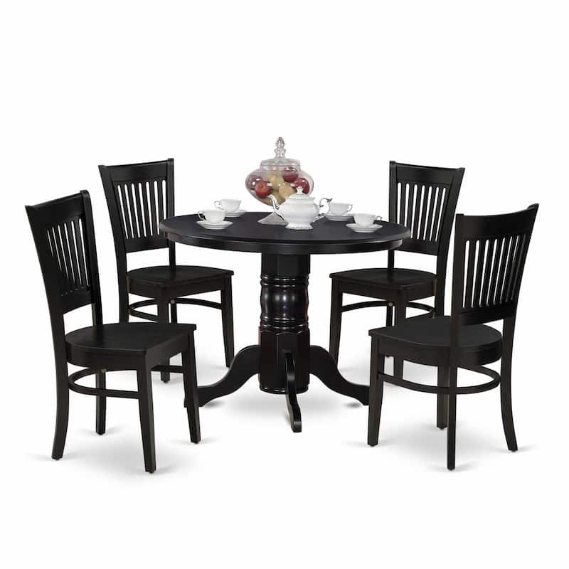 HomeStock 5-Piece Black Finish Solid Wood Top Dining table with 4 Chairs with Slat Back