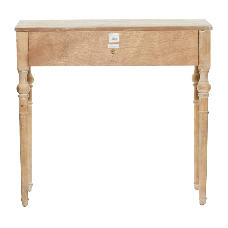 Wood Floral Intricately Carved 2 Drawer Console Table - Brown - Roche River Decor - 16"W x 36"L x 33"H