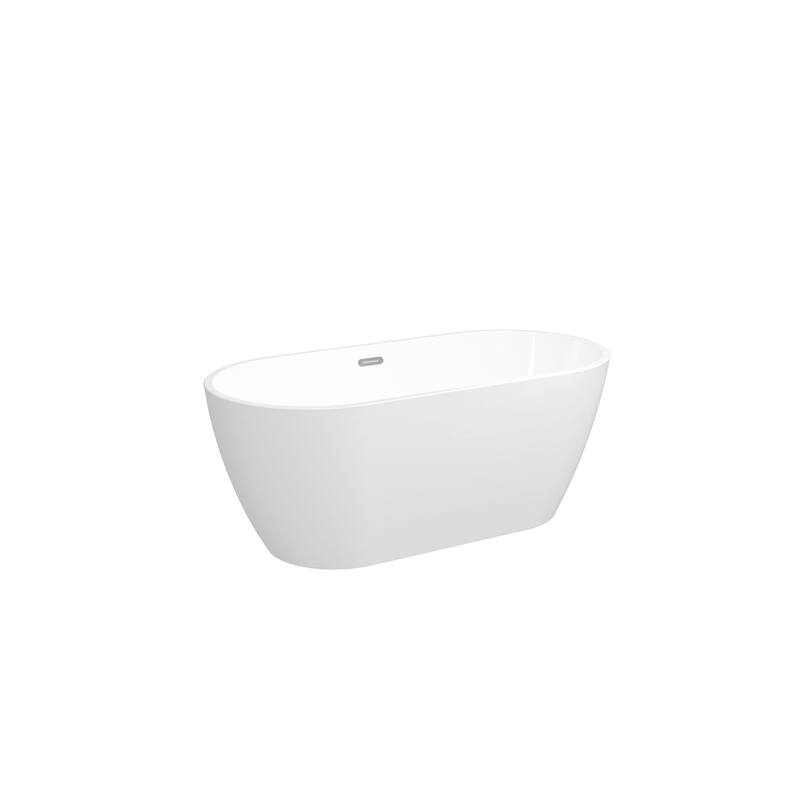 59 in. x 29 in. Acrylic Freestanding Soaking Bathtub with Center Drain in Glossy White