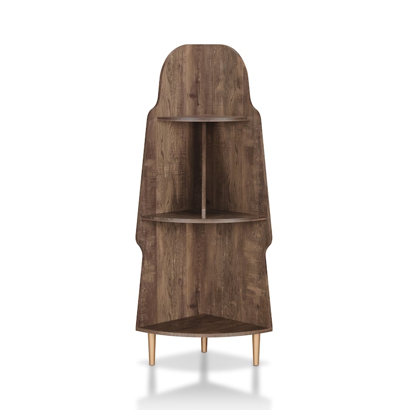 Arissa Modern 3-Tiered Shelves Corner Bookcase with Split Middle Shelf by Furniture of America