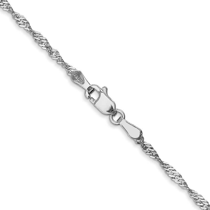 Curata Women's 14k White Gold 1.65mm Solid Singapore Chain Anklet - 9 Inch - Lobster Claw