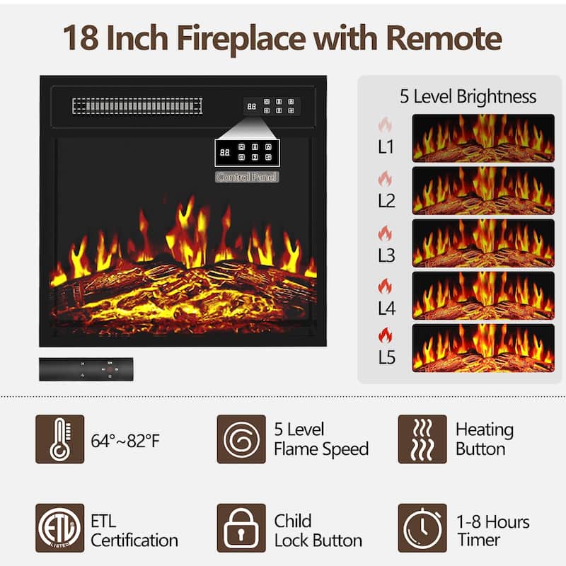 BOSSIN Fireplace TV Stand & Entertainment Center with LED Lights, 4 PU Leather Drawers, Open Shelves, and Built-in Power Outlets