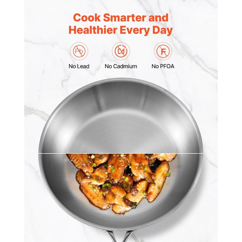 3-Piece Stainless Steel Skillet Set Even Heat Distribution Frying Pans for All Cooktops - Large Pan Size: 22 x 13 x 5 in