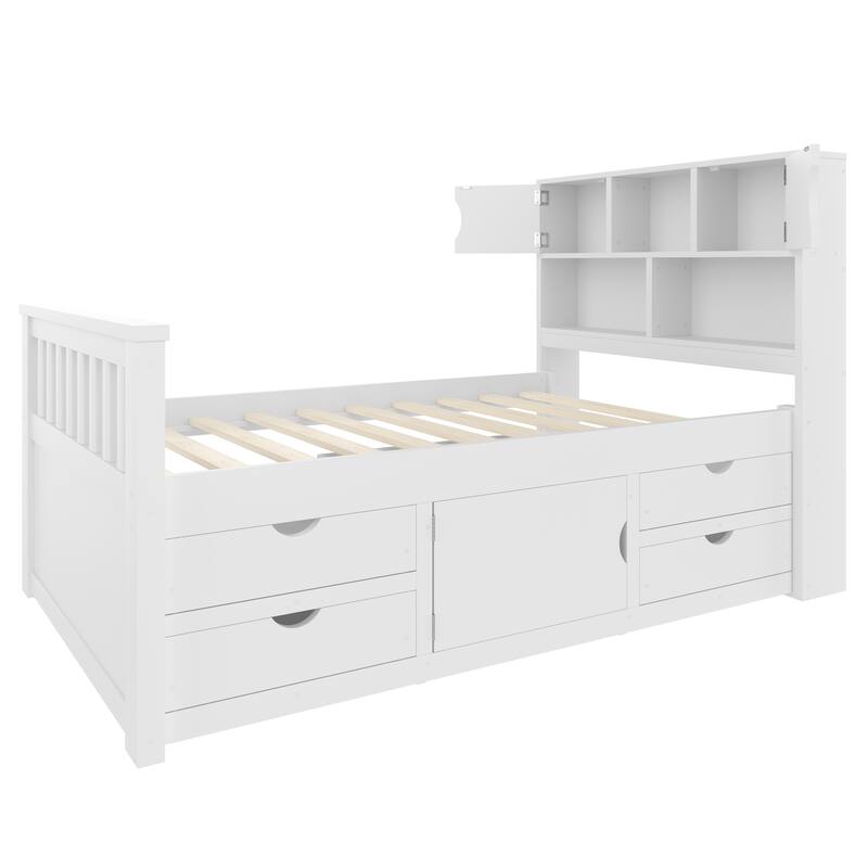 Twin Size Captain Platform Bed with Storage Bookcases Four Drawers