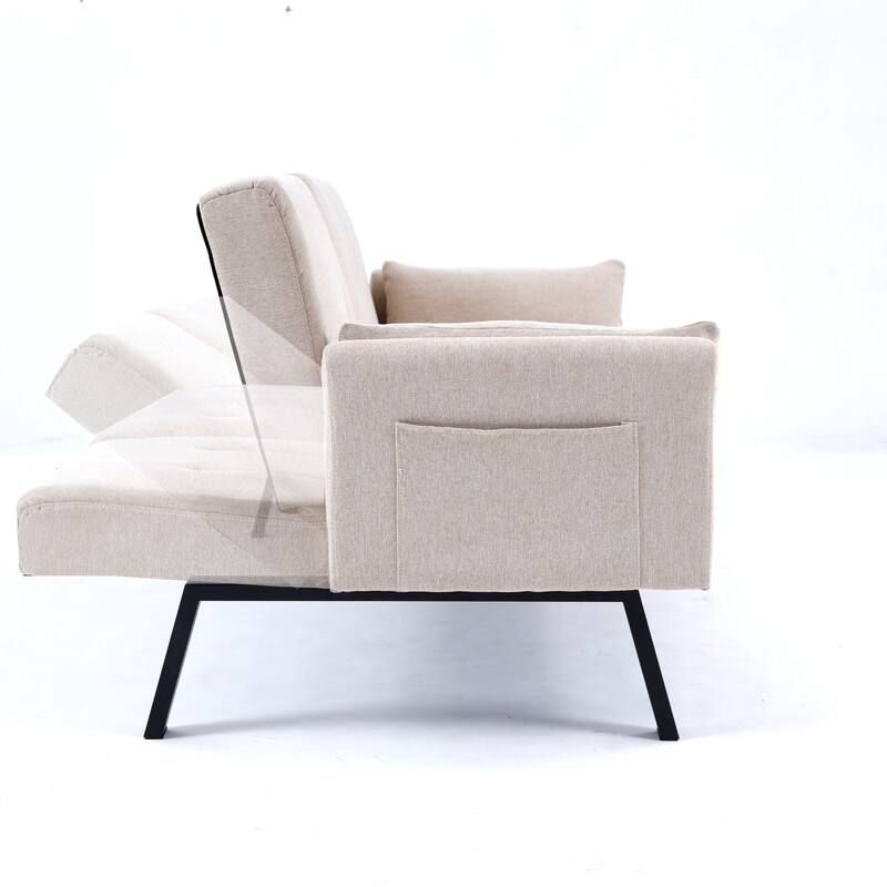 70-inch multi-functional cotton and linen sofa bed: foldable + cup holder + side storage