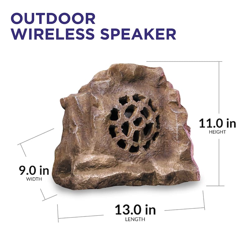 Alpine Corporation Weather-resistant Bluetooth Solar-Powered Outdoor Wireless Rock Speaker, Brown