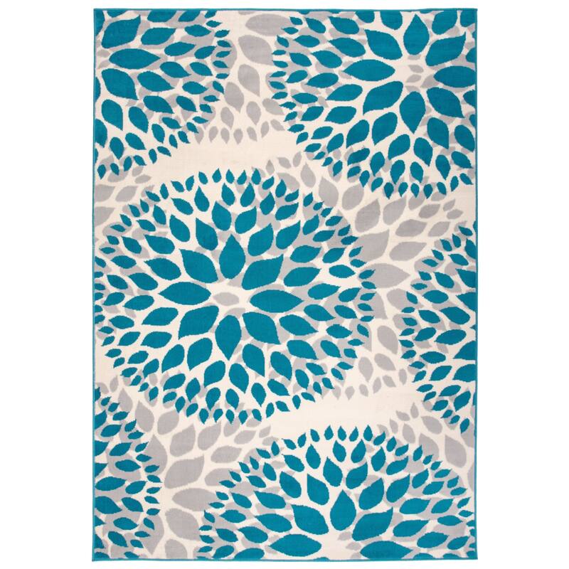 World Rug Gallery Modern Floral Circles Area Rug - 5' x 7' - Blue - Runner/Rectangle