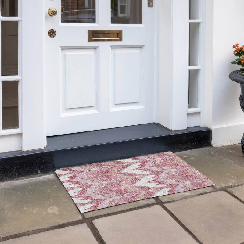 Machine Washable Indoor/ Outdoor Chantille Boho Ikat Rug - Blush - 1'8" x 2'6"