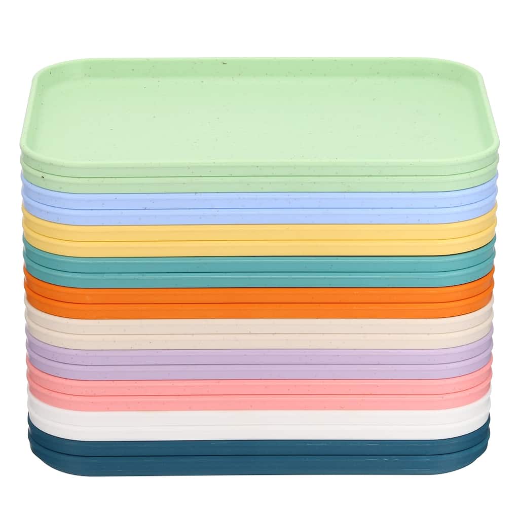 Fast Food Serving Tray, 20 Pack Bulk Plastic Reusable Kitchen Cafeteria Trays for Eating, Colorful - Multicolor