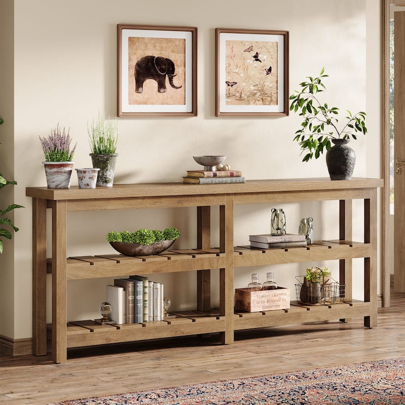 70.86-Inch Extra Long Console Table, Wooden Entryway Table, 3-Tier Sofa Table for Living Room, Hallway, Entrance, Foyer