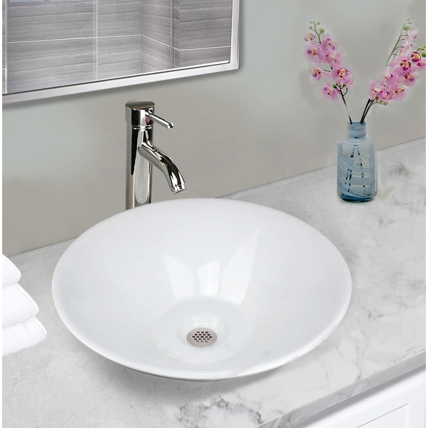 Highpoint Collection 17-inch Round Tapered Ceramic White Bathroom Vessel Sink