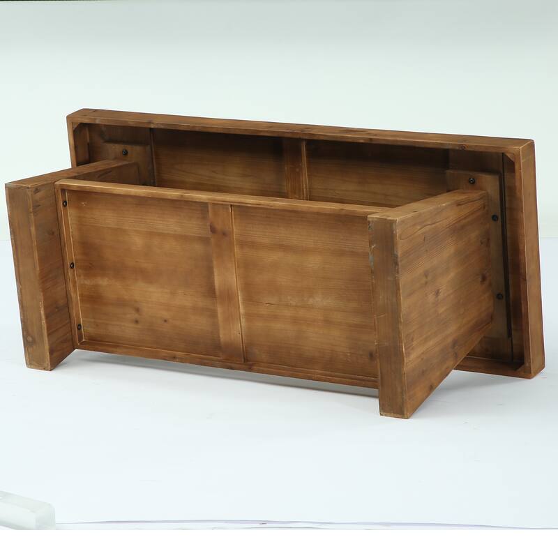 Solid Wood Coffee Table with Storage Shelves, 2 Tier Center Table for Living Room, Farmhouse Style