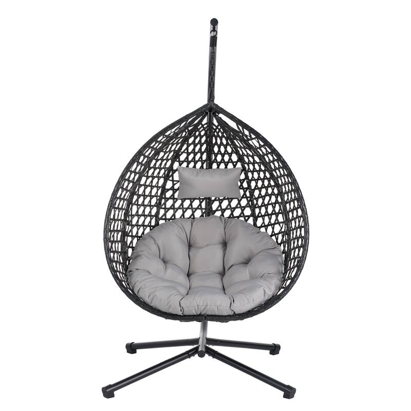Sturdy Hammock Chair with Stand, Rattan Hanging Egg Chair with Soft Removable Cushion Swing Chairs for Balcony