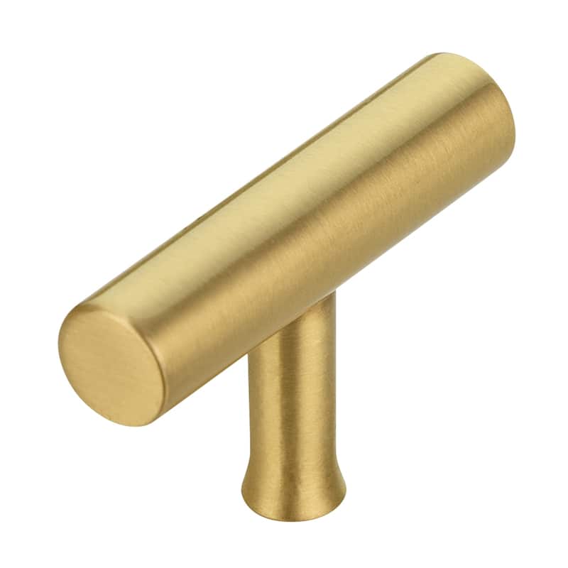 Copper Kitchen T Bar Cabinet Pulls 100% Solid Brass Drawer Knob (10-PACK) - Brushed Gold